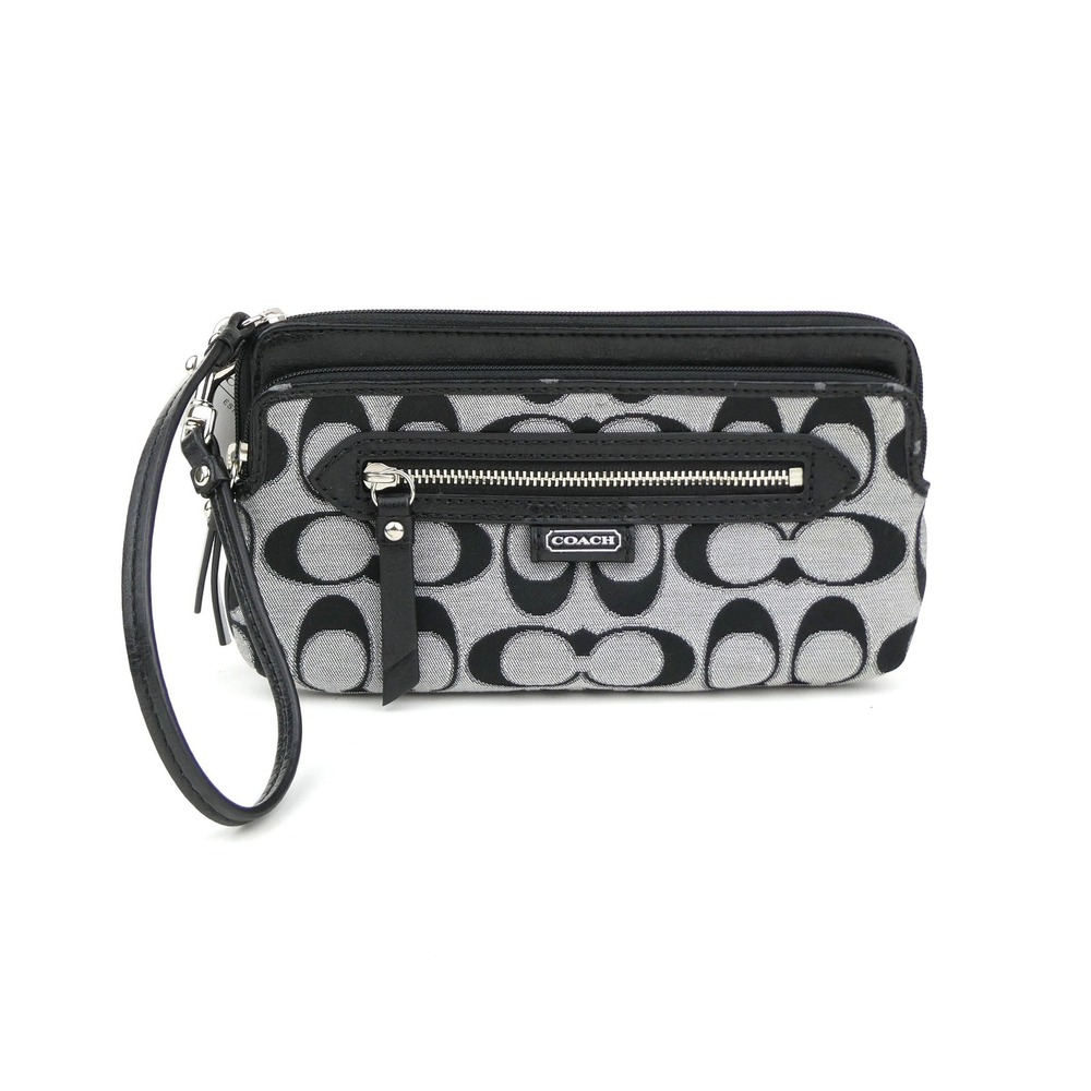 Coach Daisy Outline Signature Moonlight Metallic Double Zip Wristlet F49457